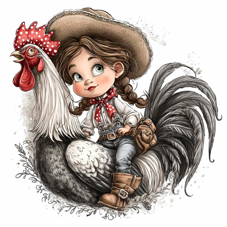 Person Riding A Roster 14 PNG Country Cute Girl Clipart – Rooster Hugging Child PNG – Farm ...