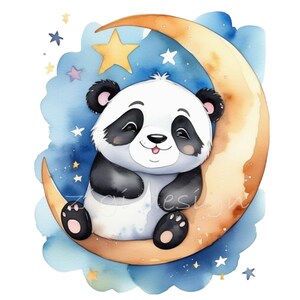 18 Panda Moon Clipart PNG – Cute Baby Panda on Crescent Moon With Stars ...
