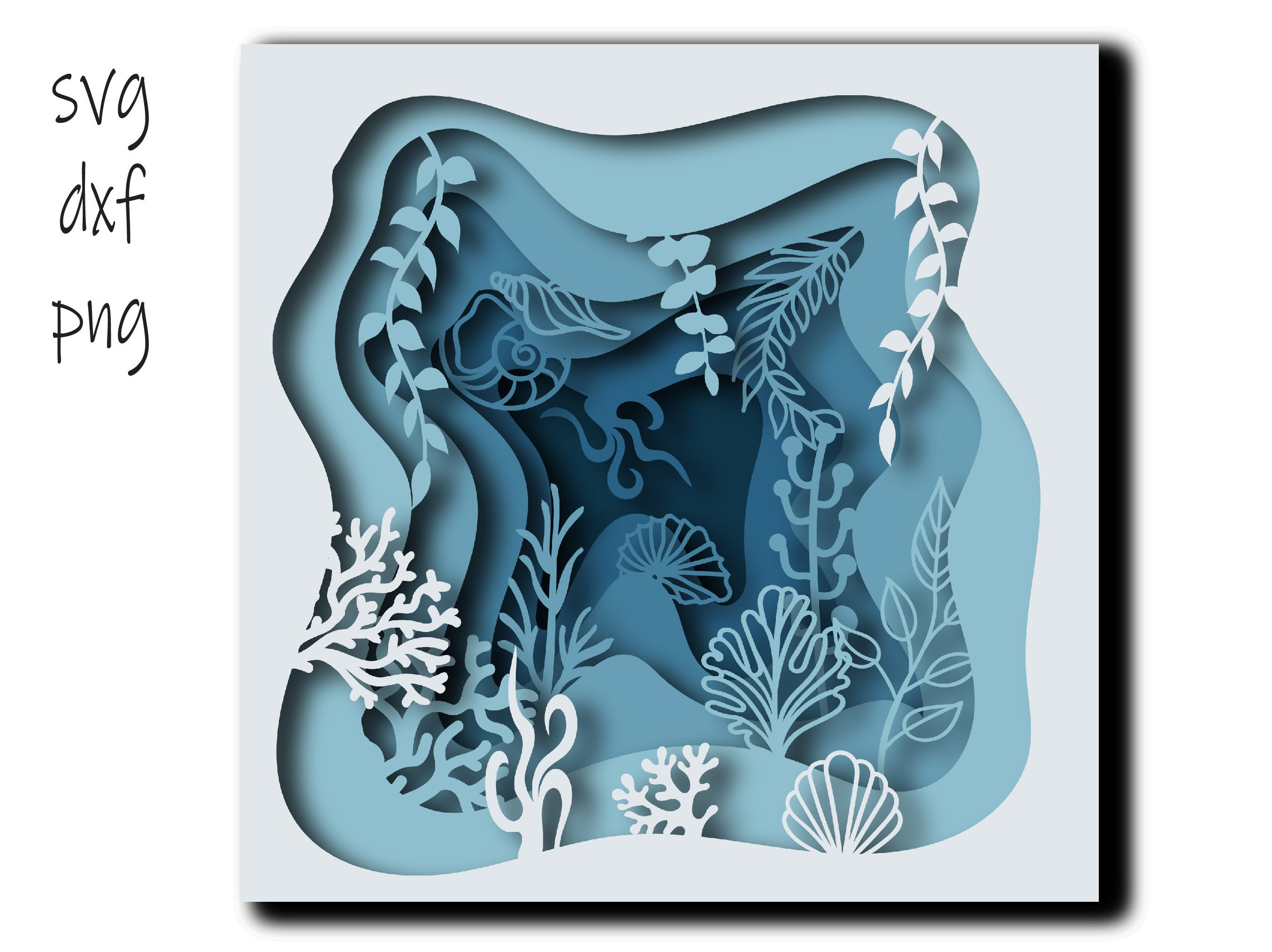 オーシャンシャドーボックス 3Dペーパーカット レイヤードテンプレート