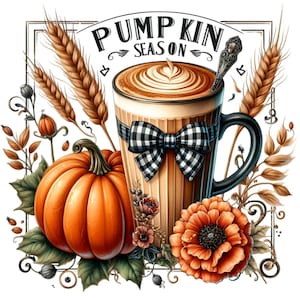 Saison des citrouilles PNG Clipart | 12 tasses à café d'automne avec citrouilles, tournesol et blé | Art numérique Récolte d'automne