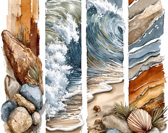 12 PNG PNG Strand Aquarell Strand Clipart - Ozeanwelle, Muschel (digitaler Download)