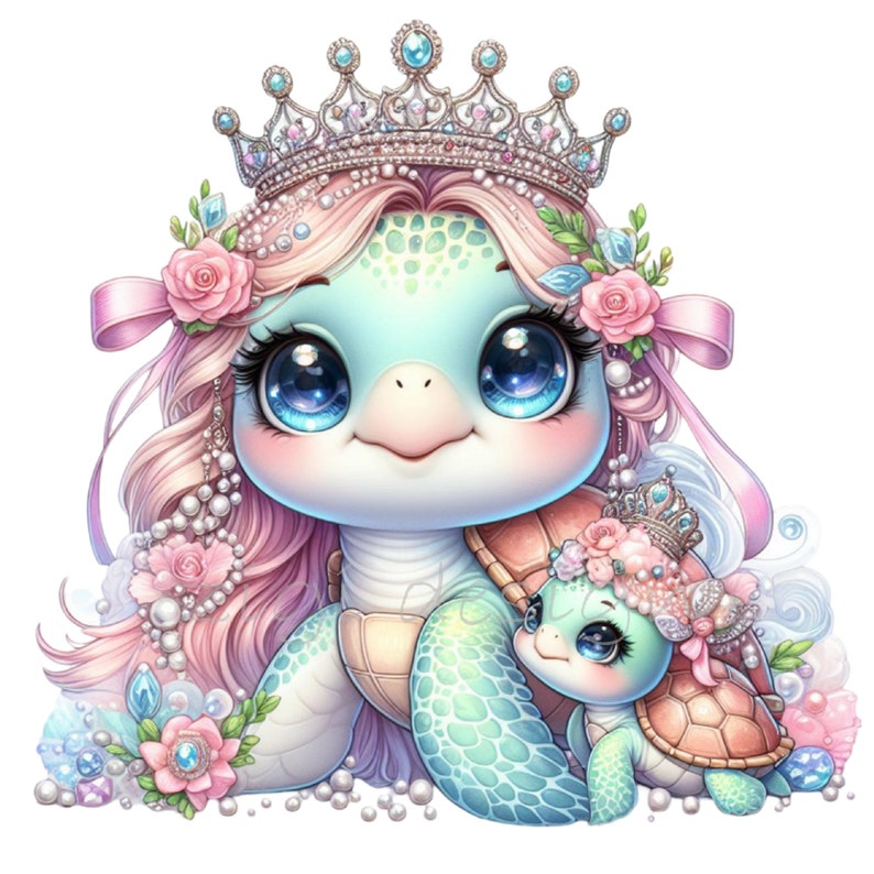 10 PNG Sea Turtle Princess Clipart, Baby Turtle Pearls Flowers ...