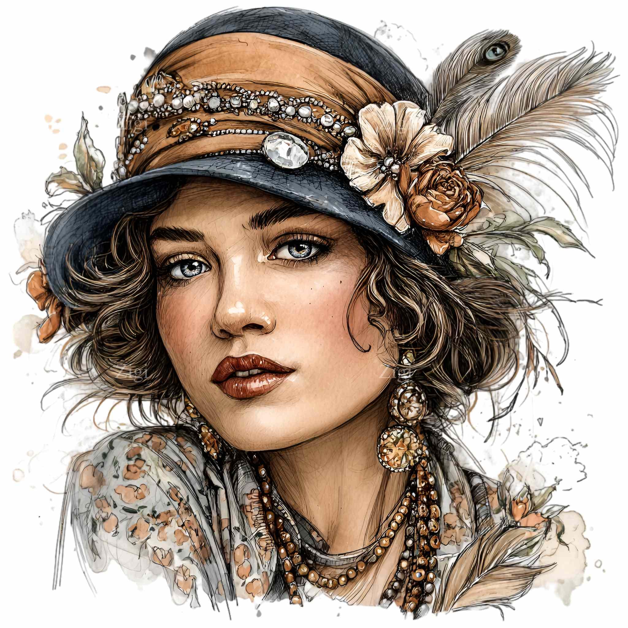 10 PNG Vintage Flapper Girl Clipart – 1920s Woman PNG – Art Deco ...