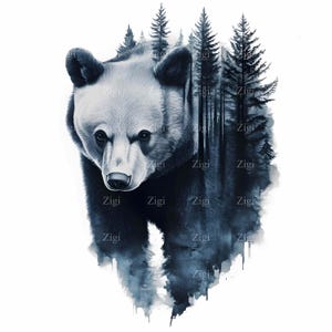 15 imágenes prediseñadas de oso del bosque en formato JPEG: diseño de silueta de vida silvestre en formato JPG: arte mural rústico de naturaleza para decoración de bosques, impresiones de cabañas o temas al aire libre.
