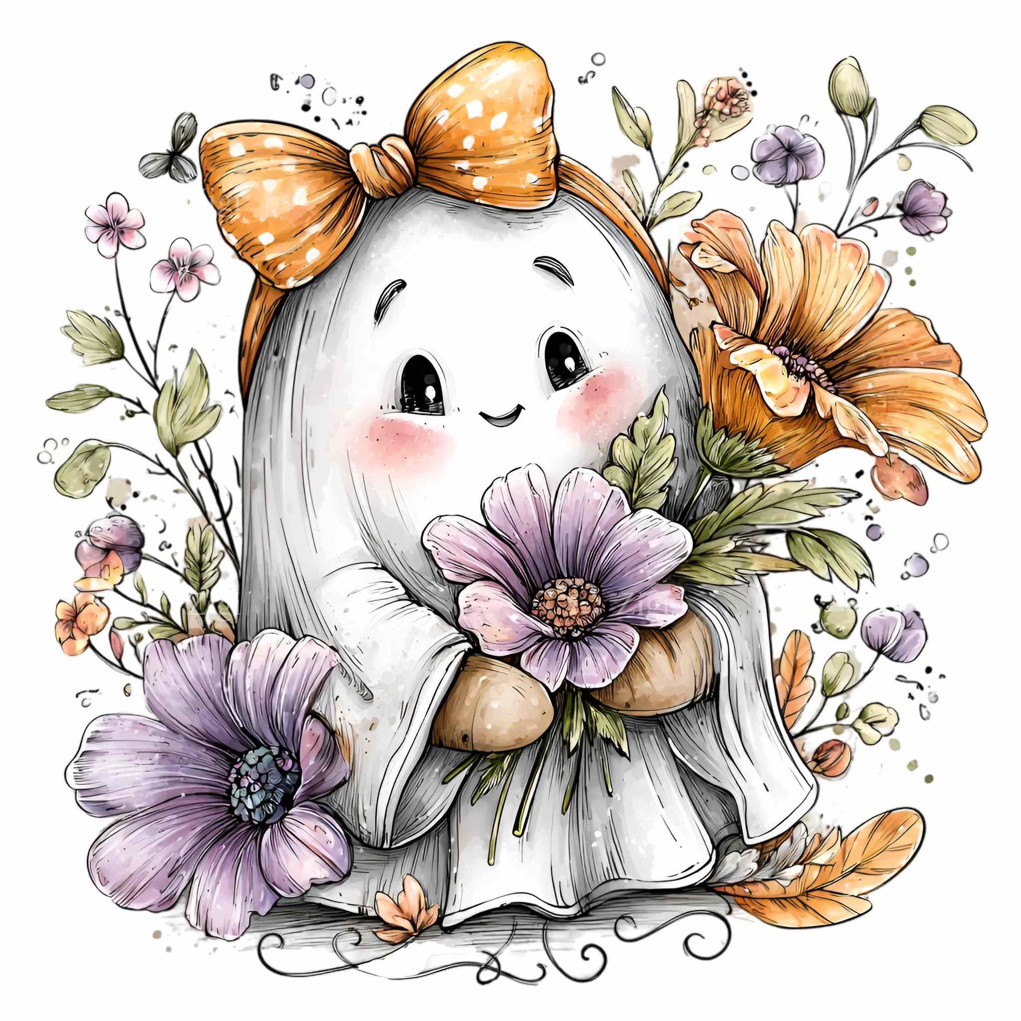 12 PNG Floral Bouquet – Cute Ghost PNG Clipart – Pastel Halloween Art ...