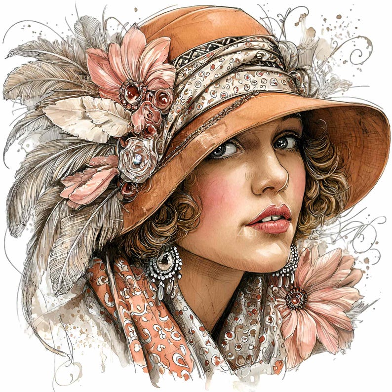 10 PNG Vintage Flapper Girl Clipart – 1920s Woman PNG – Art Deco ...