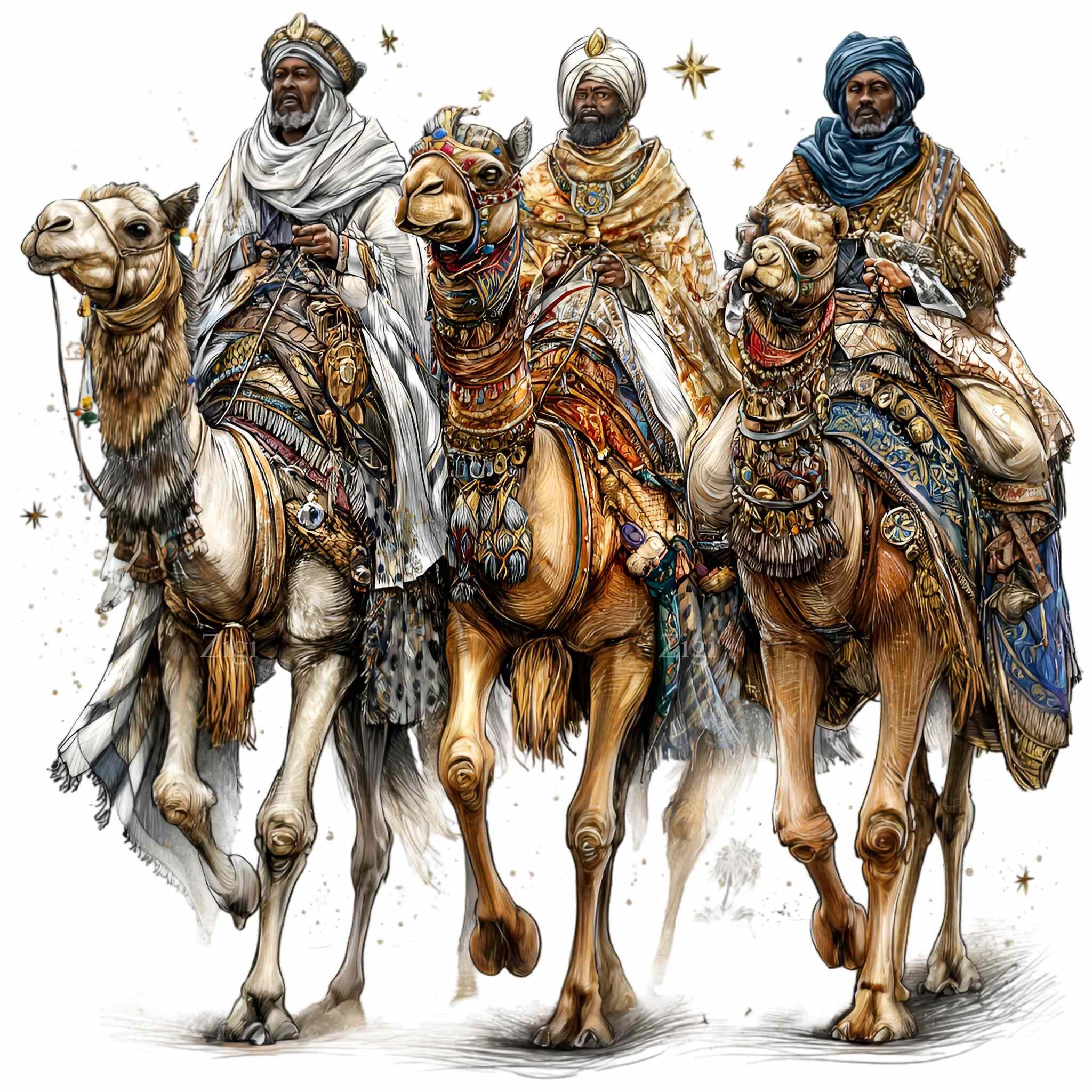 12 PNG Three Wise Men Nativity Kings Riding Camels Watercolor - Etsy