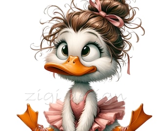 15 PNG Ballerina Duckling Clipart, Messy Bun Duck Illustration, Ballet Bird Graphic