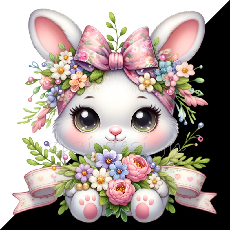 12 PNG Floral Bunny Clipart – Cute Rabbit PNG – Baby Animal ...