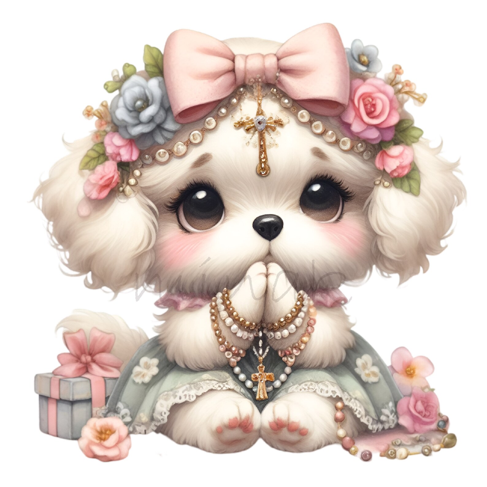 15 PNG Funny Praying Puppy Floral Bow Clipart, Girly Dog Pink Flower - Etsy