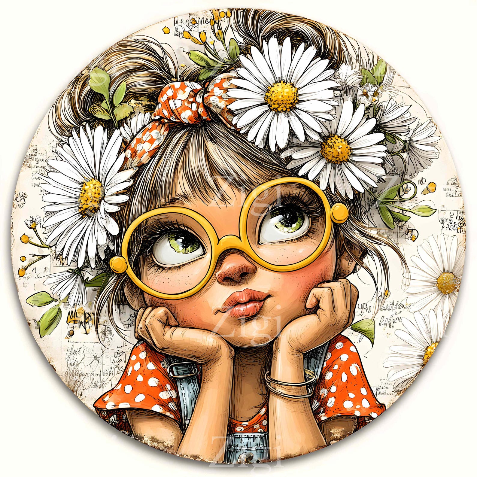 16 JPEG Winking Girl With Daisy Clipart – Cute Child JPG Illustration ...