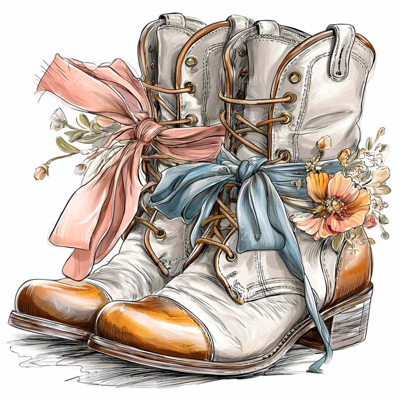 15 PNG Cowgirl Boots Bow Watercolor Pink Western Clipart - Etsy