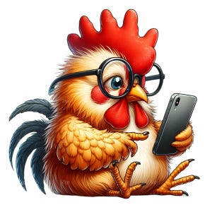 10 PNG drôles de poulet avec téléphone - coq PNG Clipart - animal de ferme mignon astucieux pour les autocollants, cartes, décoration pour enfants et travaux manuels numériques