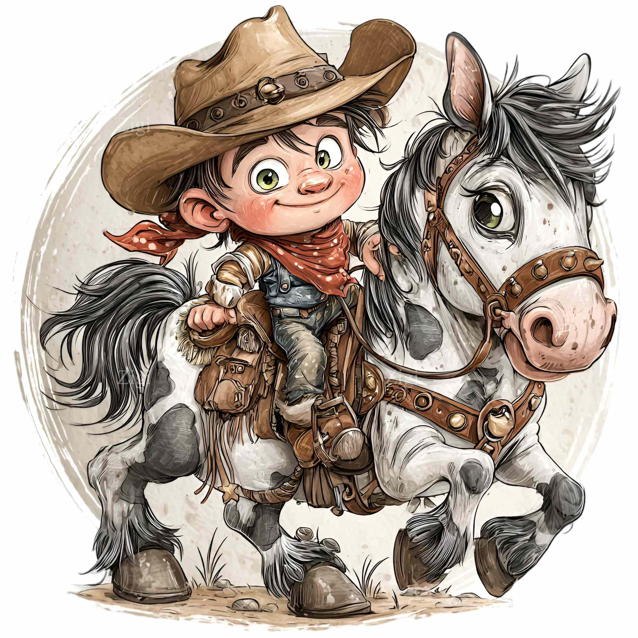 11 PNG Rodeo Kid Clipart – Cowboy Boy on Horse PNG – Western Child Art ...