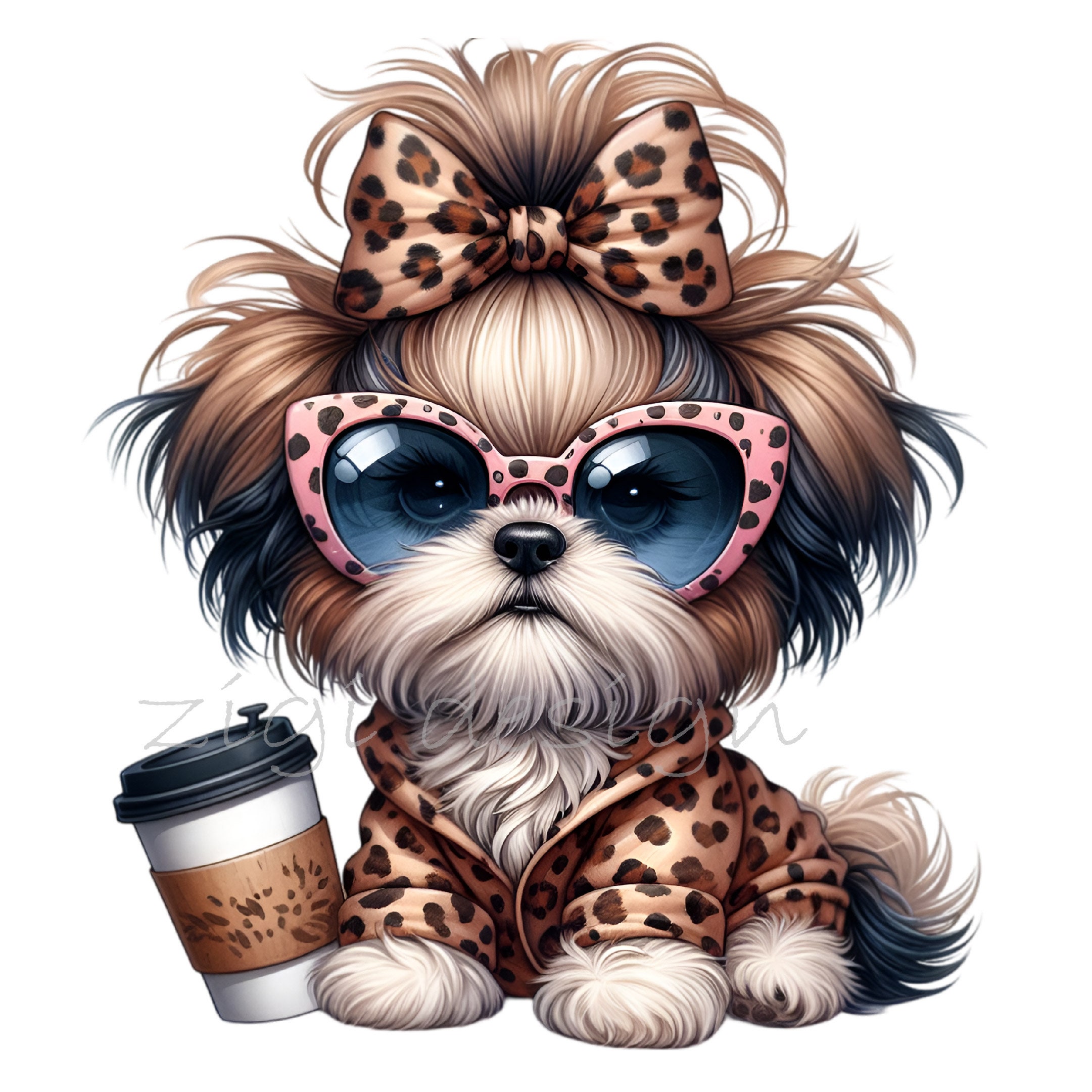 Shih Tzu Clipart, Leopard Bow Clip Art, 12 PNG Coffee Animal Print ...
