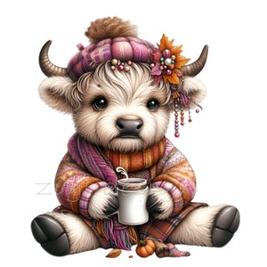 12 PNG Yak bebé de otoño – Yak de otoño PNG – Lindo clipart de animales para manualidades de temporada, impresiones infantiles, decoración de Acción de Gracias y diseños de bosques