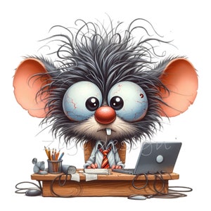 Mouse Office Computer Clipart, 12 PNG divertidos amantes de los animales imágenes de regalo imprimibles, diario basura, fabricación de tarjetas, sublimación imprimible