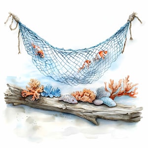 16 JPEG Ocean net clipart – Rafa koralowa i ryby JPG design – Morski wydruk ścienny do dekoracji plażowych, scena podwodna do motywów nadmorskich