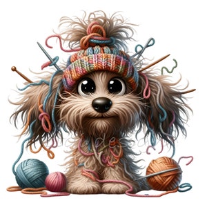 Labradoodle Clip Art, Stricken Clipart, 14 PNG Lustiges Häkeln Clip Art, Junk Journal, Kartenherstellung, Nadelarbeit Lehrer, Sublimation druckbar
