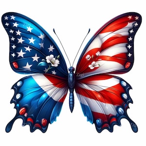 18 PNG de mariposas con bandera estadounidense – Mariposa patriótica PNG – Diseño de alas de EE. UU. para manualidades, camisetas y decoración del 4 de julio