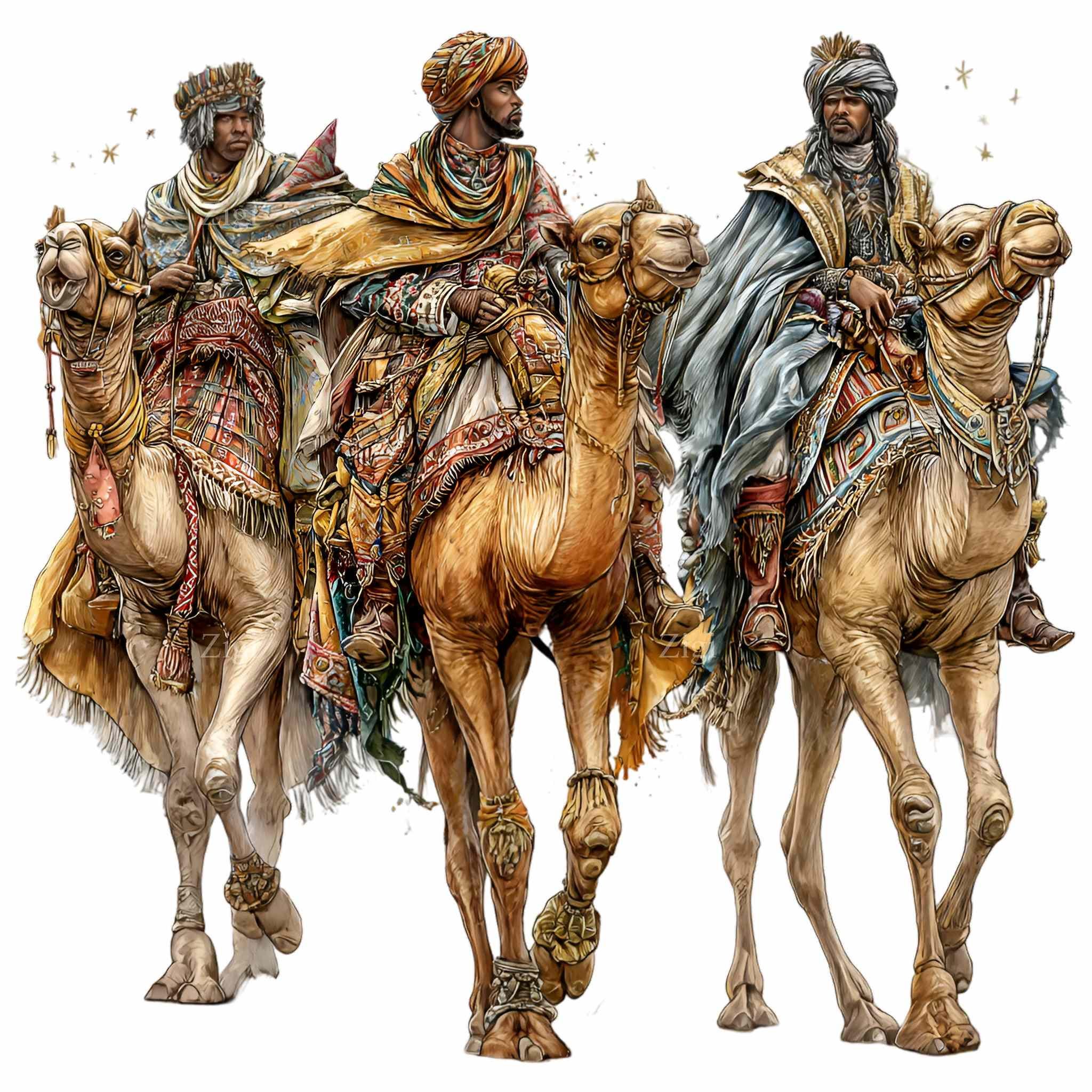 12 PNG Three Wise Men Nativity Kings Riding Camels Watercolor - Etsy