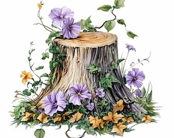 14 PNG Tree Stump Purple Flower Clipart, Ivy Wood Graphics