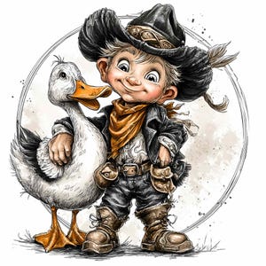 12 PNG de dibujos animados del oeste: niño vaquero y pato PNG clipart: lindo diseño de animales de granja para decoración de habitaciones infantiles, manualidades o estampados de camisetas DIY