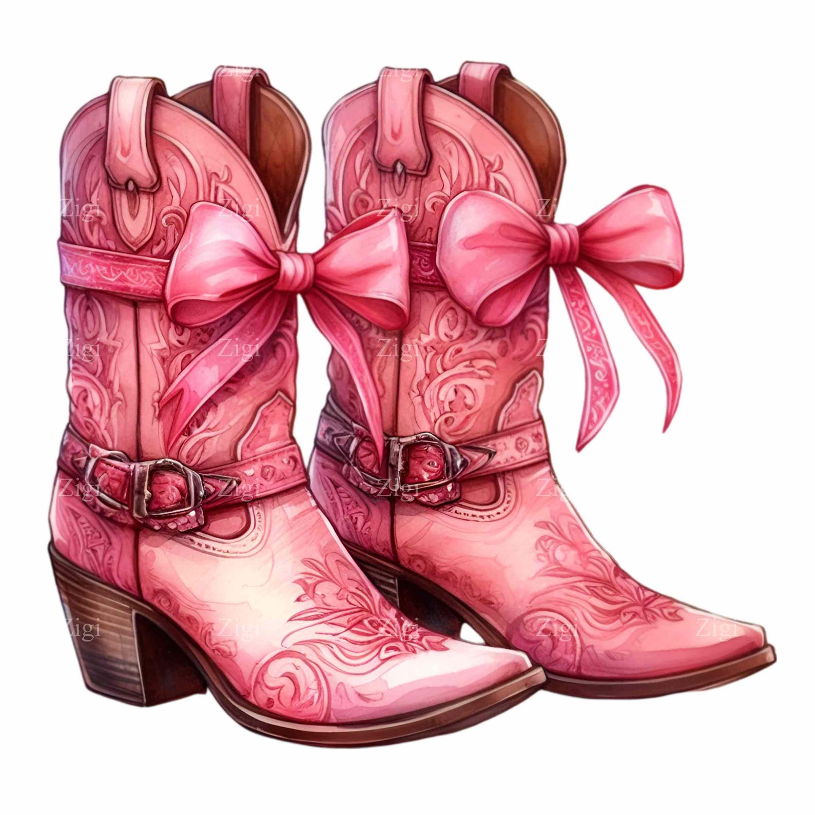 12 Pink Cowgirl Boots PNG Clipart, Western Boots With Bows and Flowers ...