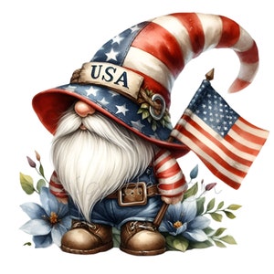 Gnome patriotique Clip Art, Clipart 4 juillet, 15 PNG Illustration du drapeau américain des Etats-Unis, imprimable, chemise de professeur, chemise d'école pour enfants