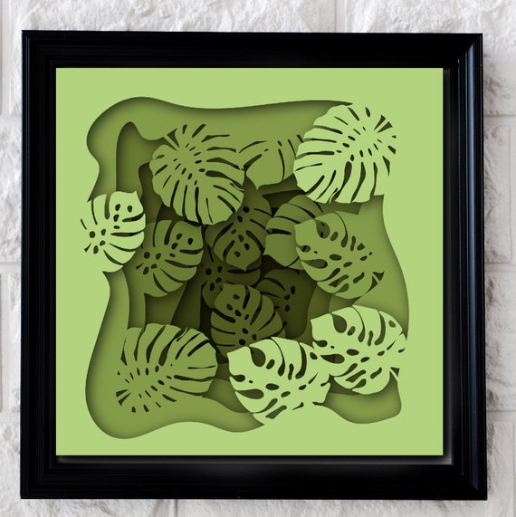 Monstera Leaves Shadowbox SVG 3D Paper Cut Layered Template Jungle Nature Diorama  Wall Art DXF 