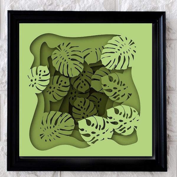 Monstera Leaves Shadowbox SVG 3D Paper Cut Layered Template Jungle  Nature Diorama Wall Art DXF