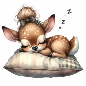 15 PNG 眠っている子鹿 PNG – 赤ちゃん鹿のクリップアート – 子供のウォールアートやベビーシャワーのデザインのための保育園の動物のイラスト