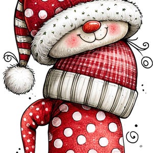 10 gestapelte Weihnachtsmannmützen Clipart Zwergengesichter PNG Polka Dot Kiefer Stechpalme