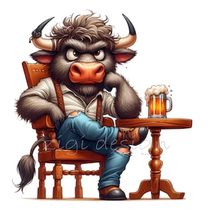 Ubriaco mucca Clipart, 15 PNG fumetti toro alcol umoristico divertente cartone animato immagini stampabili, sublimazione, diario spazzatura