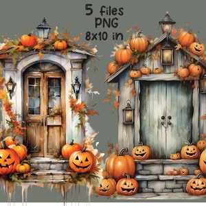 Halloween Door Clipart PNG Bundle Watercolor Pumpkin - Etsy