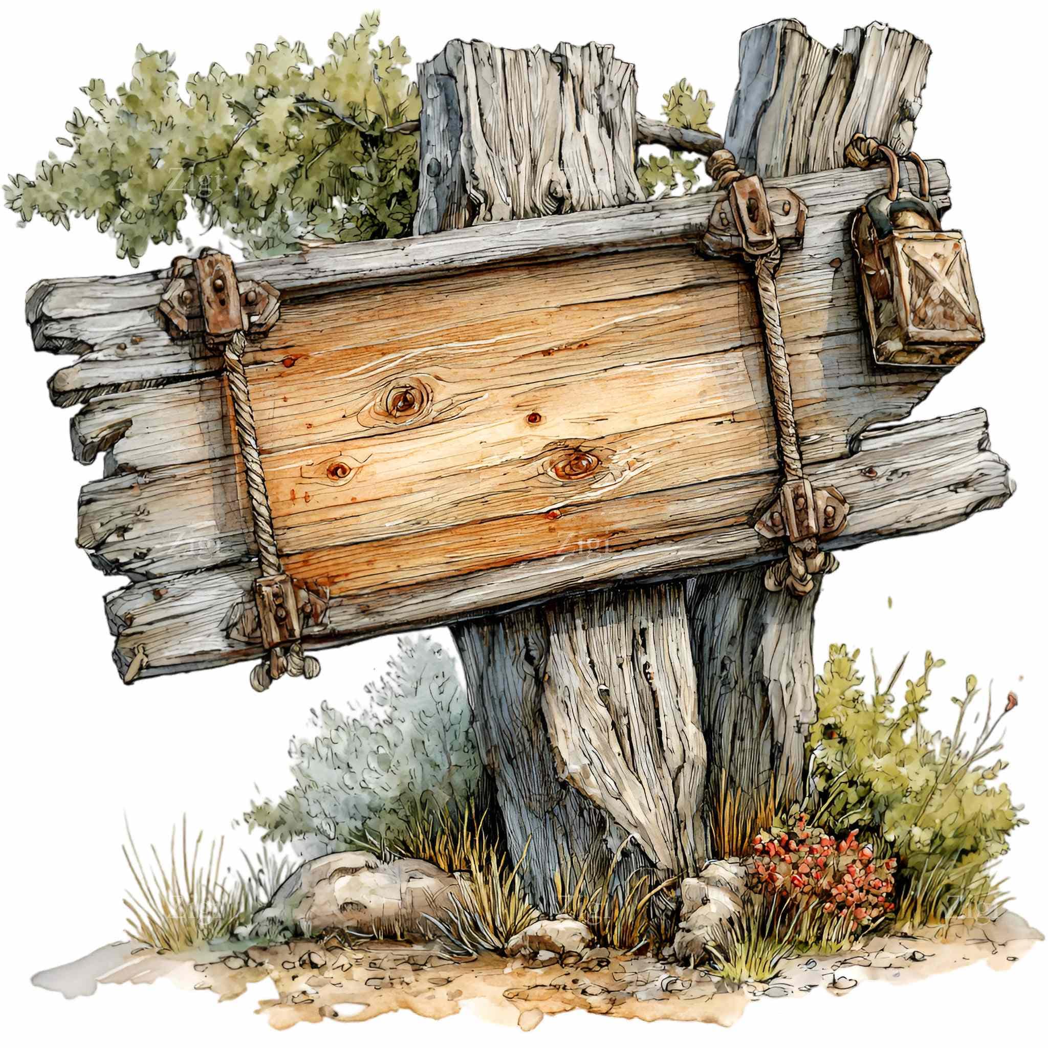 Rustic Sign Post Drawing 15 PNG Rustic Wooden Signpost, Blank Directional Sign Clipart, Garden ...