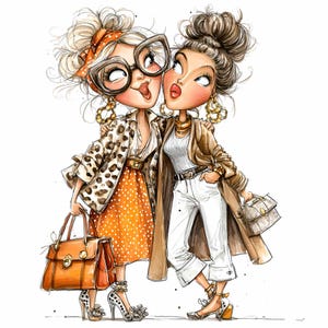 16 filles drôles de mode PNG - Clipart femmes modernes - PNG pour cartes, impressions, travaux manuels, art du shopping, téléchargement numérique, tenue chic