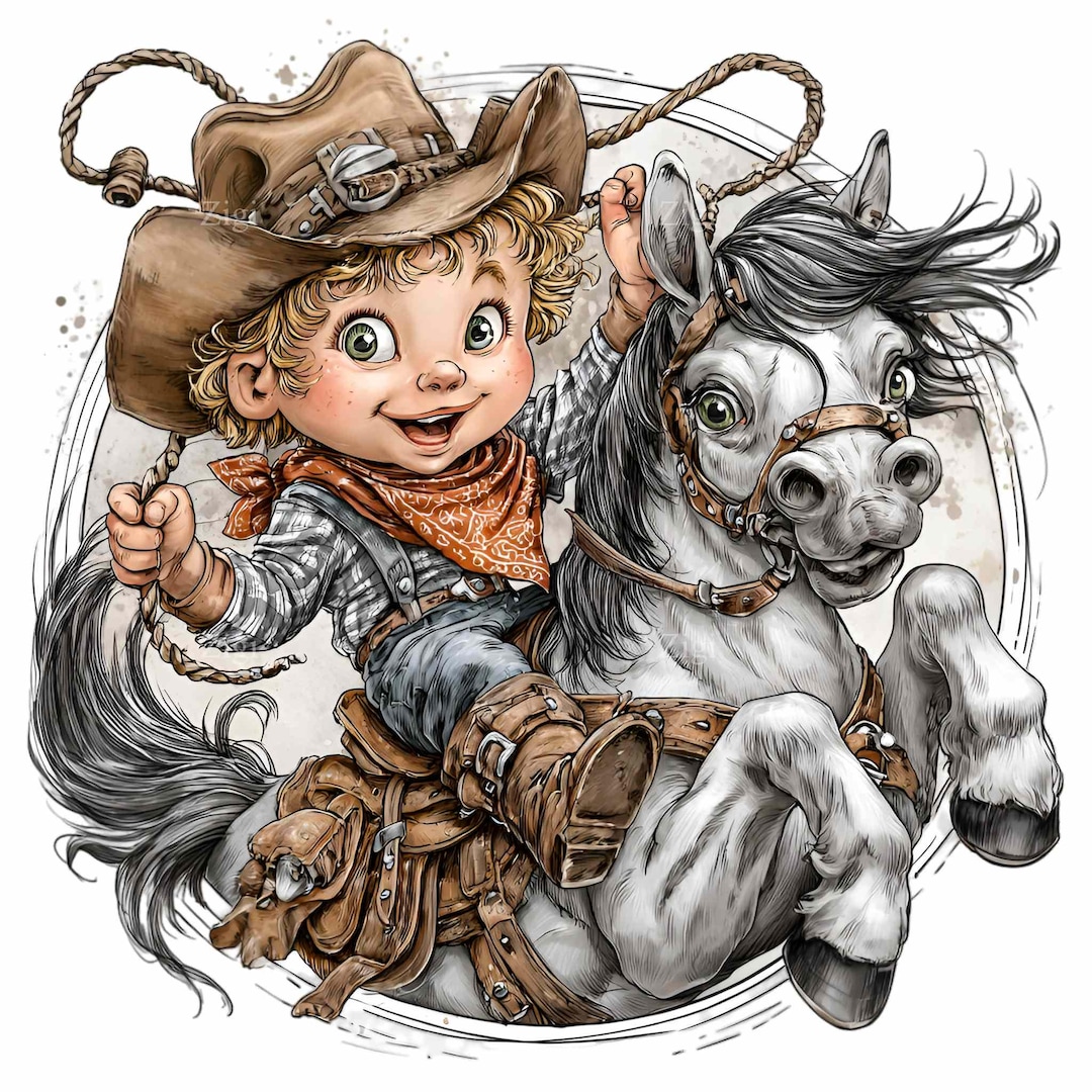 11 PNG Rodeo Kid Clipart – Cowboy Boy on Horse PNG – Western Child Art ...