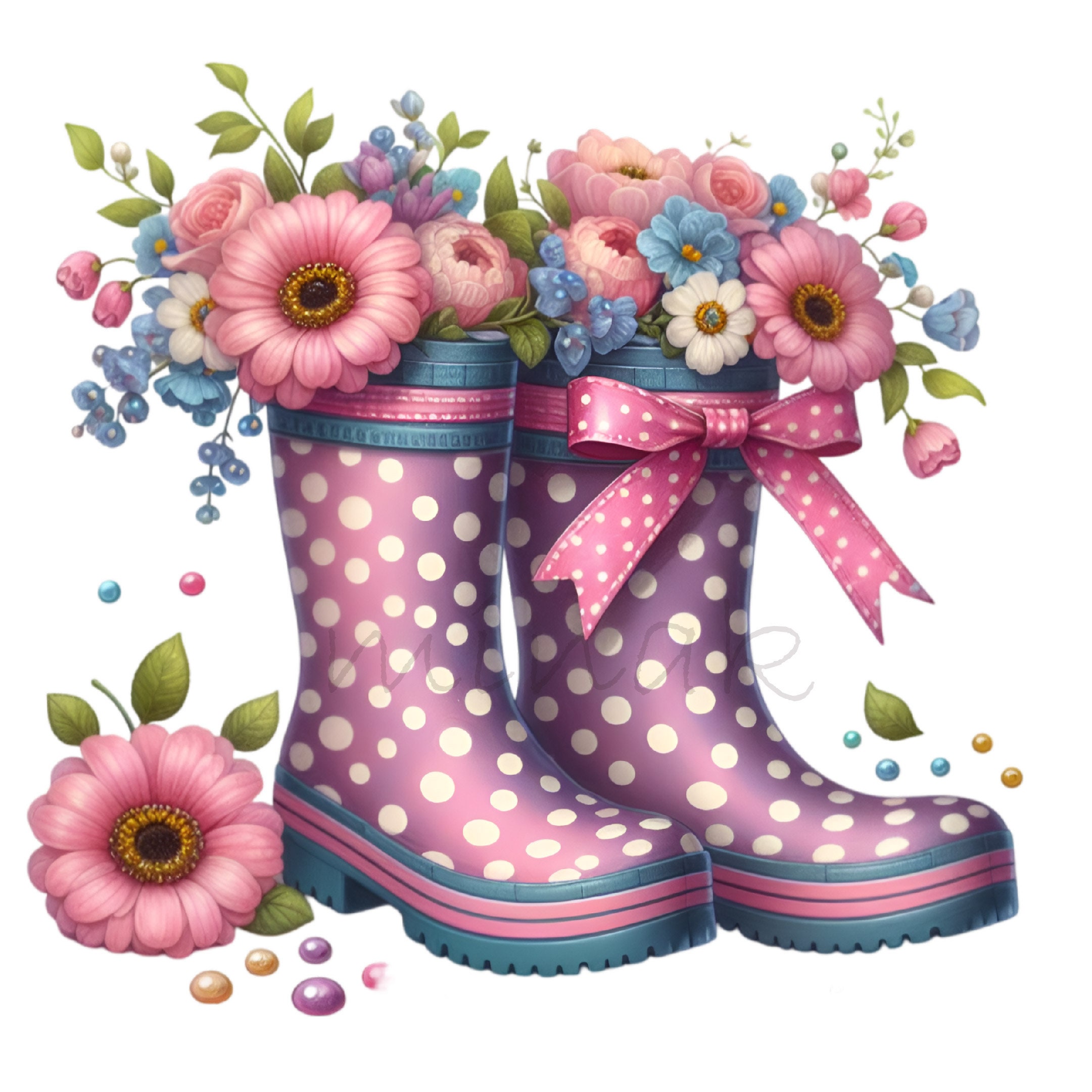 15 PNG Floral Rain Boots Clipart – Spring PNG With Polka Dot Wellies ...