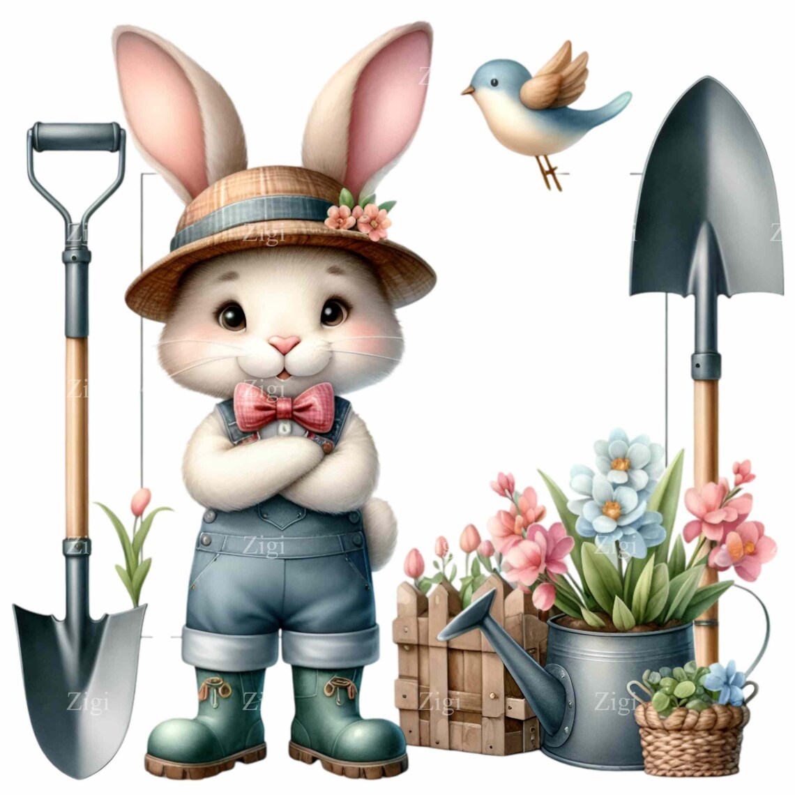Spring Bunny Icon 15 PNG Spring Bunny Clipart – Cute Gardening Rabbit PNG – Easter Kids ...
