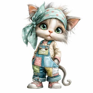 16 cliparts bébé chaton PNG – chat mignon PNG pour art mural de chambre d&#39;enfant, décoration de baby shower, autocollants pour enfants, pages de scrapbooking et travaux manuels imprimables