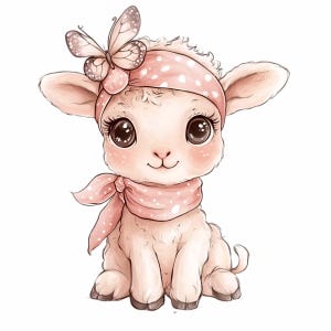 16 lam PNG-clipart, babylam met roze sjaal en vlinder, schattige digitale download voor kinderkamerkunst