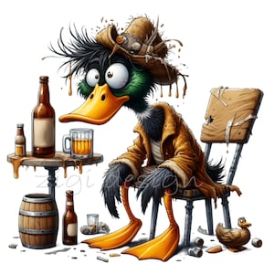 15 PNG Betrunkene Ente Clipart, Lustiges Stockenten Bier, Chaotische Vogel Illustration
