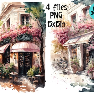 Francuska kawiarnia Clipart, akwarela Paris Bistro PNG Sublimacja