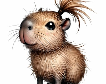 10 PNG Capybara Clipart - Fluffy Capybara with Top Knot Hairstyle - Digital Download