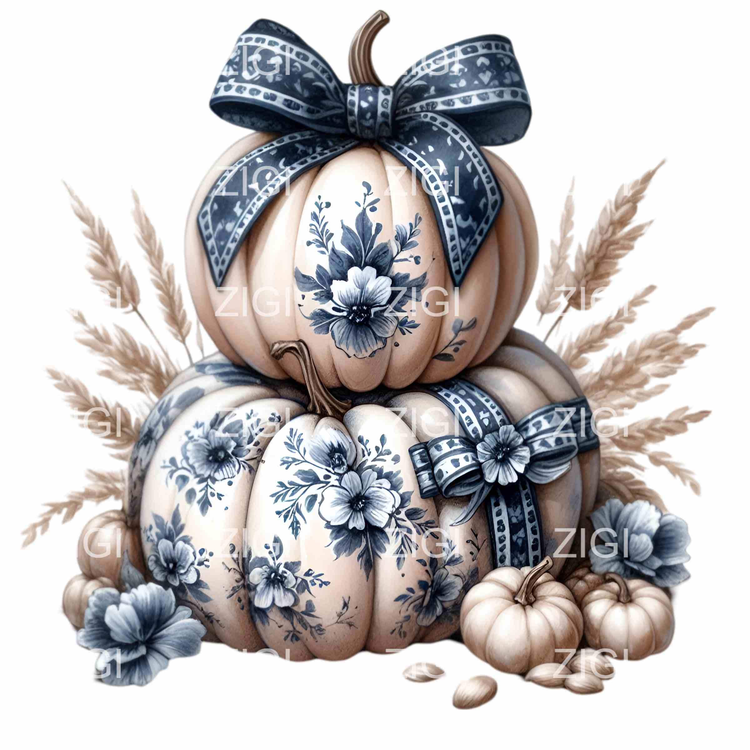 14 Blue Pumpkin PNG Clipart – Elegant Fall Pumpkins With Floral Bow ...