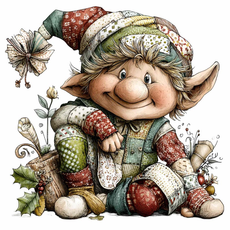 12 PNG Patchwork Elf Clipart – Whimsical Christmas Gnome - Etsy
