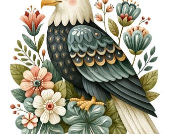 15 Floral Eagle With Flowers Png, Clover Botanical Vintage Bird White Blossom Leaf Art