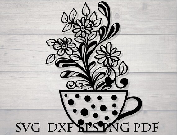 Download Floral Tea Cup Svg Flower Coffee Kitchen Mom Logo Sign Lover Etsy