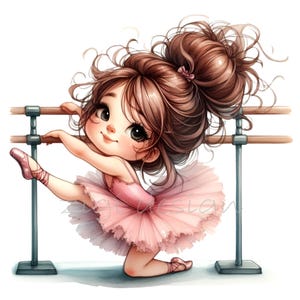 Ballerina Clipart PNG, 15 Mädchen am Ballett Barre, rosa Tutu Tanz Illustration, sofortiger digitaler Download